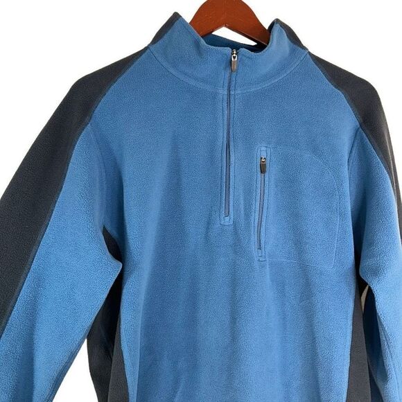 L.L. Bean Mens Blue Colorblocked 1/4th Zip Pullover Fleece Sweatshirt Large - Picture 3 of 9